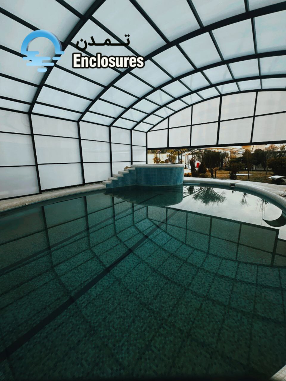 سقف متحرک استخر ارتفاع بلند مدل قوس